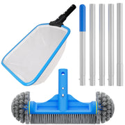 TidyMister kit front view showing brush skimmer and pole, easy pool maintenance