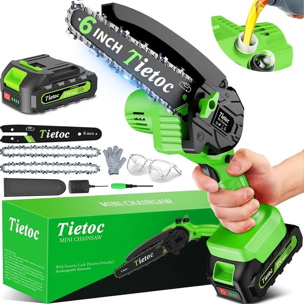 tietoc front view of mini chainsaw showing compact design and easy handling benefit
