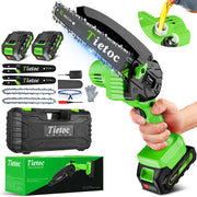 tietoc mini chainsaw front view showing compact body and handle for easier control