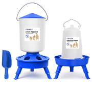 Tiflev front view of feeder and waterer set showing neat setup and easy access