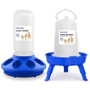 Tiflev front view of feeder and waterer showing compact design and tidy feeding