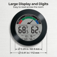 TIMETEK closeup of display digits and icons, clear temperature and humidity info