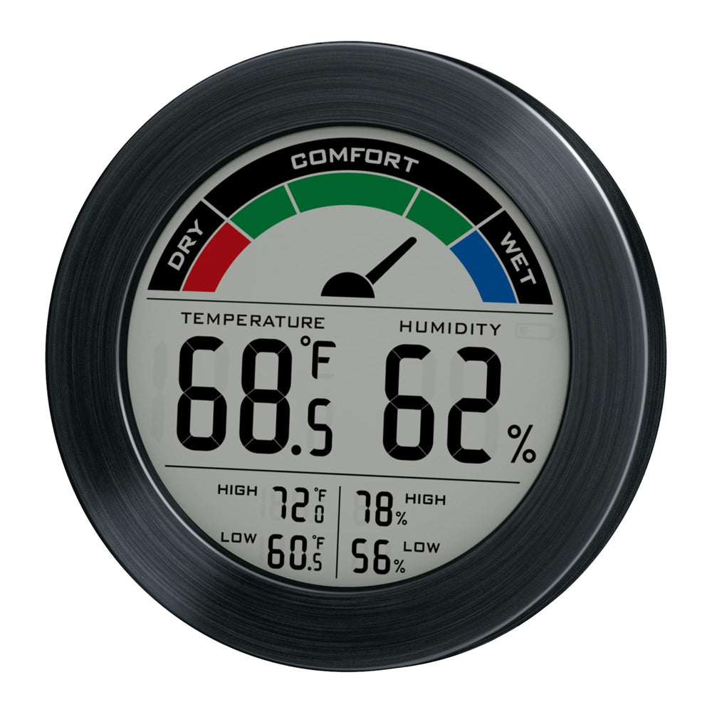 TIMETEK front view showing round display and brushed metal frame, easy readability