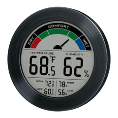 TIMETEK front view showing round display and brushed metal frame, easy readability