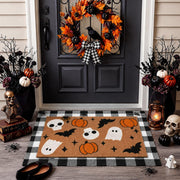 Tinideya front porch styled with layered doormat set for welcoming fall
