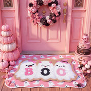 Tinideya doormat on porch showing pink ghost design and welcoming entrance benefit