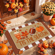 Tinideya front view of fall pumpkin and football welcome mat showing festive curb appeal