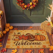 Tinideya front view of fall welcome mat showing seasonal design and curb appeal