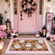 Tinideya front view layered doormats showing cute pink ghost design and welcoming effect
