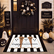 Tinideya ghost mat front view showing halloween welcome and curb appeal