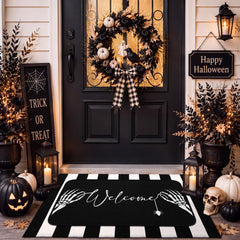 Tinideya skull door mat front view showing spooky welcome and curb appeal