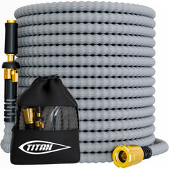 TITAN front view of 50FT flexible hose showing full length and fittings for easy handling