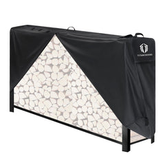 TITANCOVERS front view showing full cover protecting stacked firewood