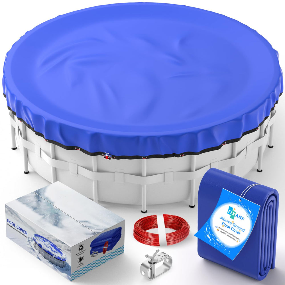 TIXANF front view of 24ft round cover protecting pool