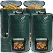 Tlence front view showing all four green garden bags assembled and benefits