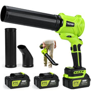 TNELTUEB front view of green cordless leaf blower showing compact design and portability
