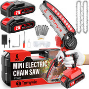 Tomyvic front view of mini chainsaw showing compact design and portability advantage