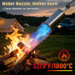 TONYFUL closeup of 2.2-inch fan nozzle emphasizing broad high-output flame coverage