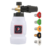 Tool Daily front view of foam cannon showing bottle and connector benefit faster prep
