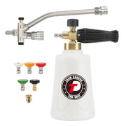 Tool Daily front view of foam cannon showing 1.5L bottle and connector for quick identification