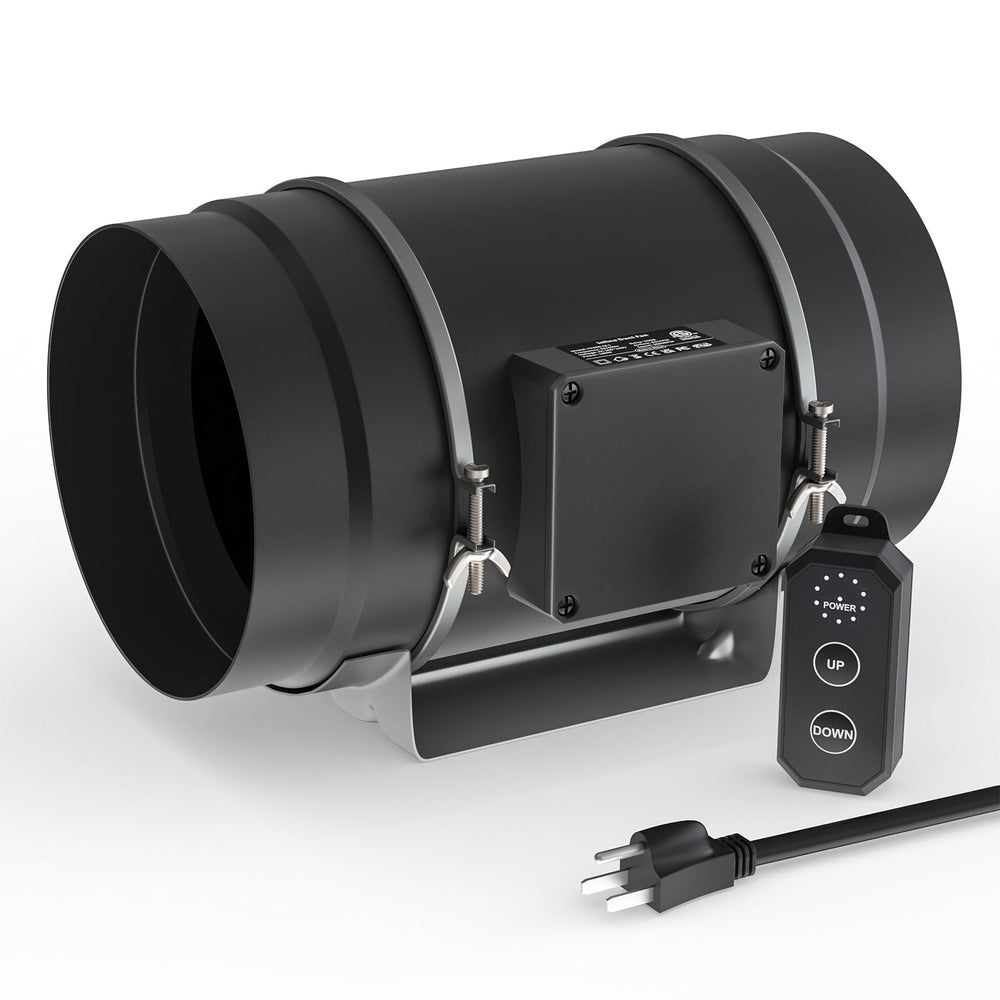 Toolazy 8-inch inline fan front view showing durable housing and airflow benefit