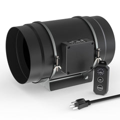 Toolazy 8-inch inline fan front view showing durable housing and airflow benefit