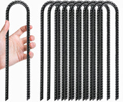 TopVeliform front view of 10-pack galvanized U-hook rebar stakes showing complete kit and benefit of quantity
