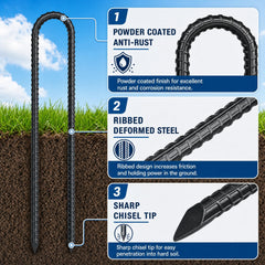 TopVeliform sharpened tip detail penetrating compact soil for easier installation and secure anchoring
