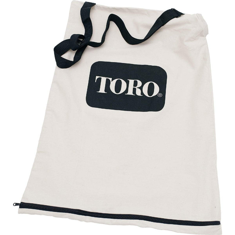 Toro 51503 front view showing bottom zipper and shoulder strap for fast emptying