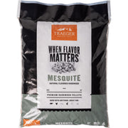 Traeger mesquite 18 lb bag front showing brand and bold flavor benefit