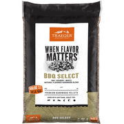 Traeger front packaging showing 30 lb bag and easy storage benefit