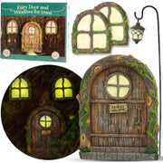 Tree Poetry fairy door front view showing detailed sculpting and natural finish benefit: instant garden focal point
