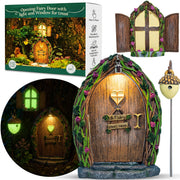 Tree Poetry fairy door front view showing whimsical entrance and sign, inviting discovery