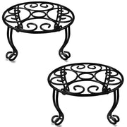 TREEZITEK front view of two black iron plant stands showing sturdy support and visual balance