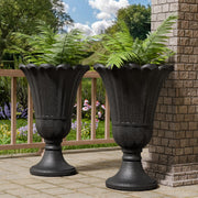 Trygoal black urn front view showing elegant silhouette and durable finish