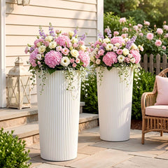 Trygoal front view white planter showing modern tapered shape and curb appeal