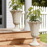 Trygoal front view beige urn planter showing elegant silhouette and curb appeal