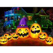 TURNMEON front view of 12 ft inflatable pumpkins showing full festive display and curb appeal