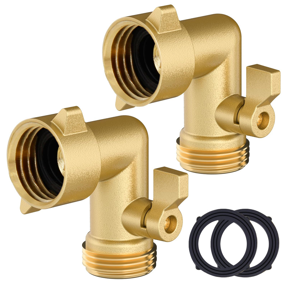 Twinkle Star front view of two brass 90 degree hose elbows showing compact design and durability