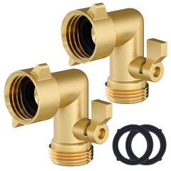 Twinkle Star front view of two brass 90 degree hose elbows showing compact design and durability