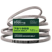 UDC Mower Belts front packaging showing model 791988 and clear label benefit