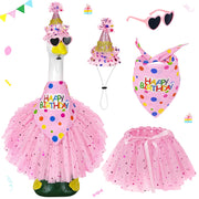 Ueyben front view of full birthday goose outfit showing pieces and vibrant pink color for party appeal