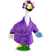 Ueyben porch goose front view showing purple bathrobe and waistband, adds playful curb appeal