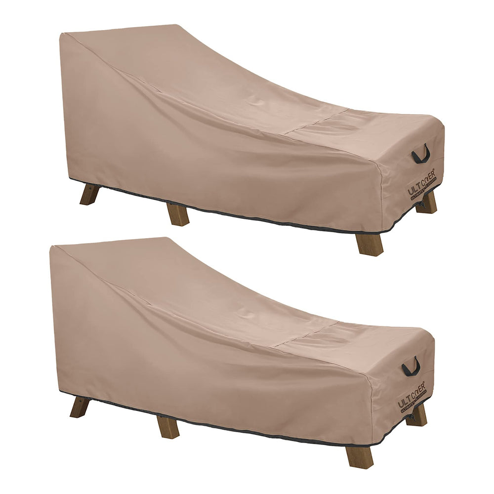 ULTCOVER front view of chaise covers protecting two lounges for weather resistance