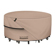 ULTCOVER front view of 92 inch round cover protecting table and chairs