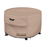 ULTCOVER front view on round fire pit showing full protection and neat fit