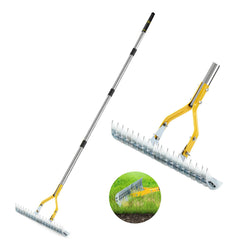 UMEMAXSO front view of rake head shows 19 tines for efficient thatch removal