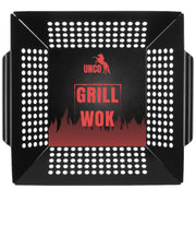 UNCO grill basket front view showing full stainless steel surface and rim for even grilling