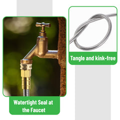 UNCO hose connected to patio sprinkler demonstrating steady water flow