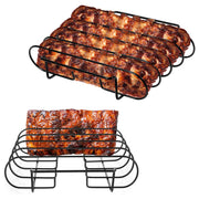 UNCO rib rack front view showing sturdy stainless steel, improved grill capacity